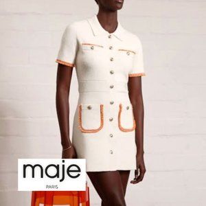 MAJE Risal Tweed-Trim Knit Mini Dress